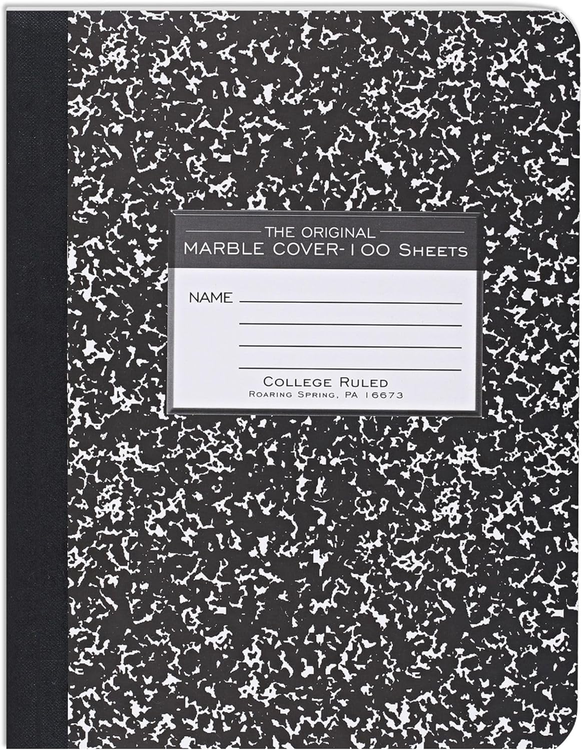 ROARING SPRING Hard Cover Composition Notebook, Black Marble Comp Book, 9.75″ x 7.5″, College-Ruled with Margin, 100 Sheets (200 Pages), Made in USA
