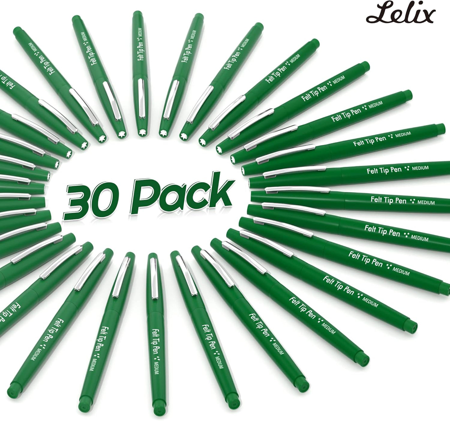 Lelix Felt Tip Pens, 30 Black Pack, 0.7mm Medium Point, Felt Tip Markers Pens for Journaling, Writing, Note Taking, Planner, Perfect for School Office and Art Supplies