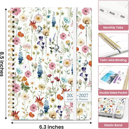 Planner 2026-2027, Academic Year Monthly and Weekly Calendar Planner, Jul 2026 - Jun 2027, Hardcover Teacher Student Planning Agenda book with Tabs, Perfect for School Office Supplies, 6.3" x 8.5" - Wildflowers