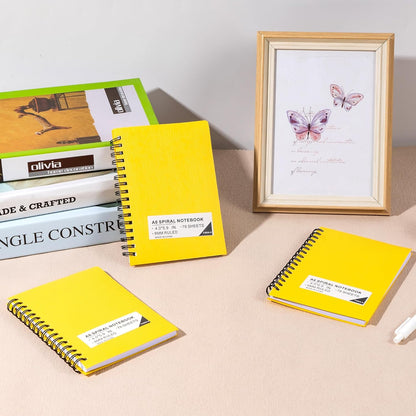 FLYING EAGLE 3 PCS Small Spiral Notebooks 4x6, A6 Cute Mini Journal Plastic Hardcover 8mm Ruled Notebook, Yellow 234 Sheets/468 Pages, 3 Pack Small Ruled Notebooks for School Work
