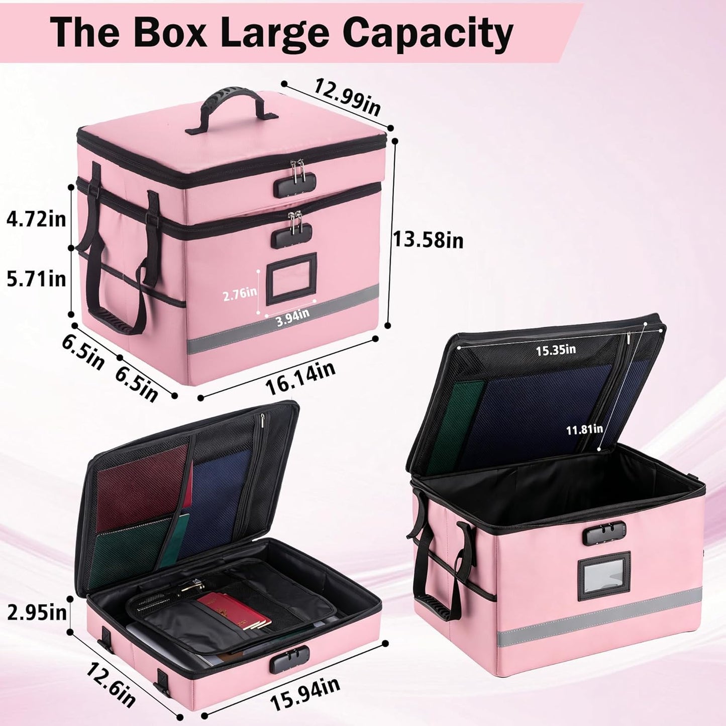 EXLIFBAG File Organizer, Fireproof File Box with Lids, Important Document Organizer Box with Lock, Portable File Folder Organizer with Handle