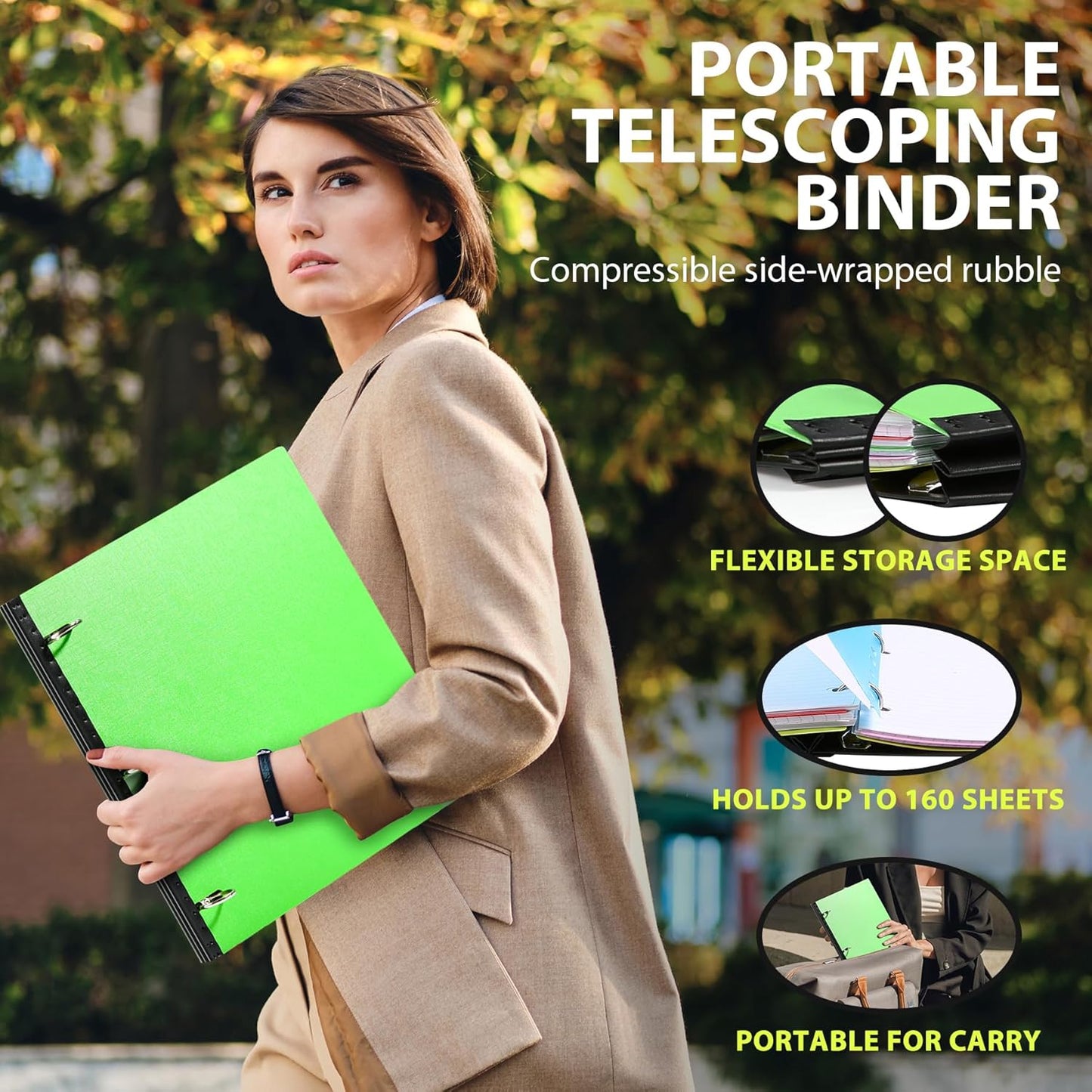 WOT I 1 Inch Telescoping 3 Ring Binder 4 Pack, Expandable Flexible Binder with Customizable Front Cover & Clear Catalog Pocket, Holds 225 Sheets, School Office Supplies, White