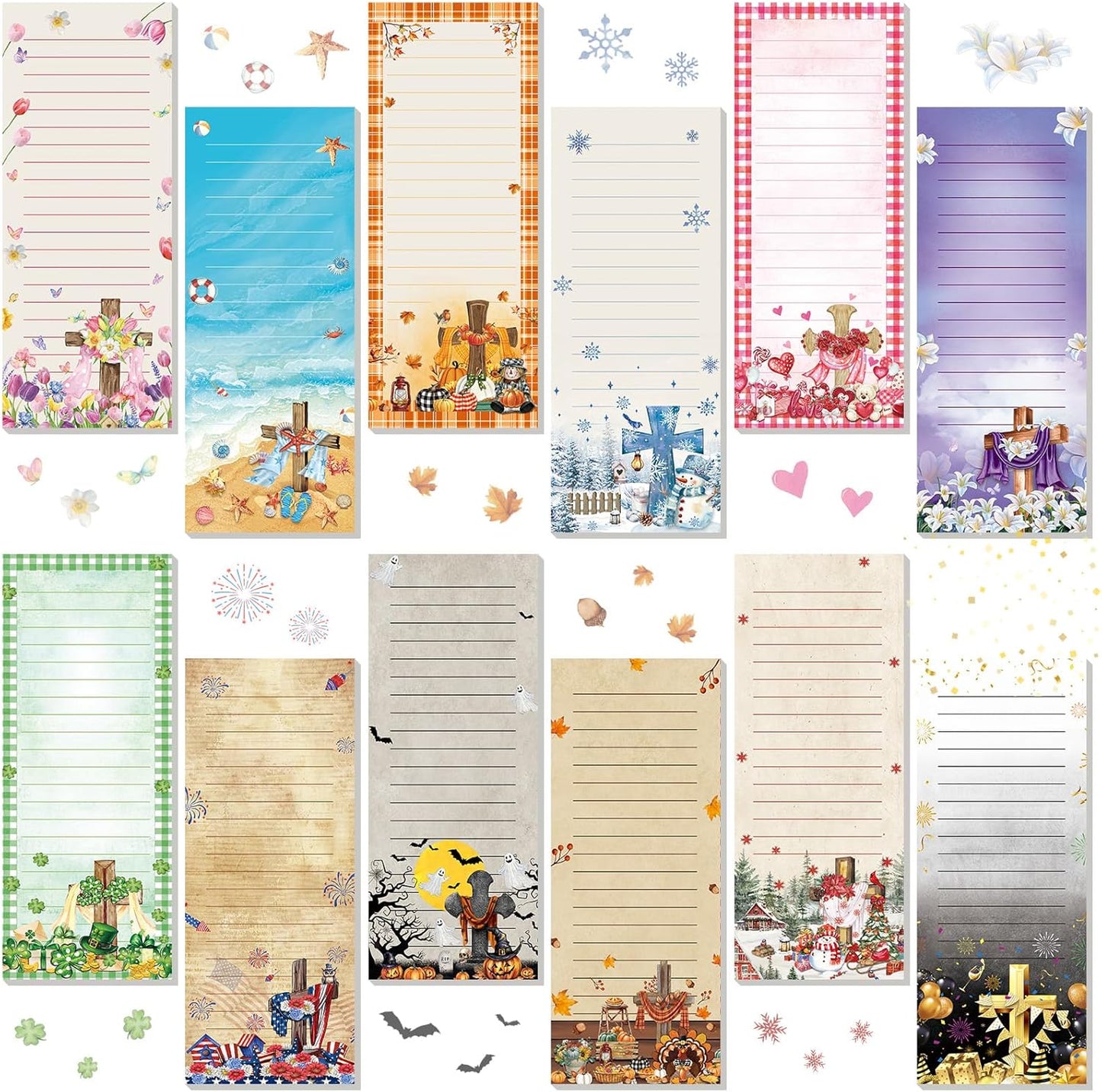 Eaasty 12 Pcs Bible Magnetic Notepads for Refrigerator Monthly Magnetic Grocery List 9 x 3.5" Magnet Memo Pads 30 Sheet Per Pad Shopping to Do List for Christian Teacher Appreciation Week Gift