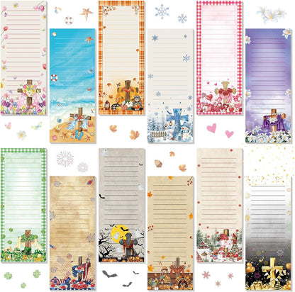 Eaasty 12 Pcs Bible Magnetic Notepads for Refrigerator Monthly Magnetic Grocery List 9 x 3.5" Magnet Memo Pads 30 Sheet Per Pad Shopping to Do List for Christian Teacher Appreciation Week Gift