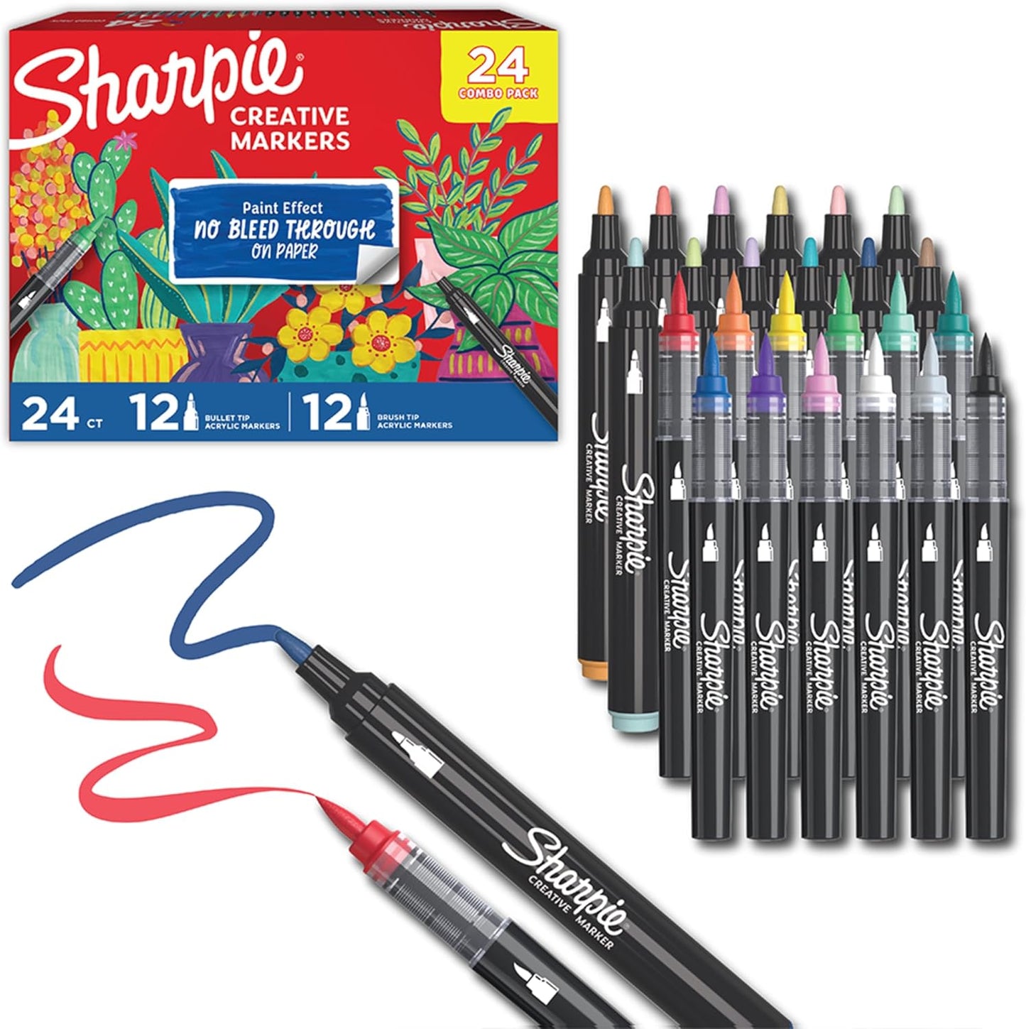 Sharpie Creative Markers Variety Pack, Water-Based Acrylic Paint Markers, Fine Tip, Assorted, 24 Count