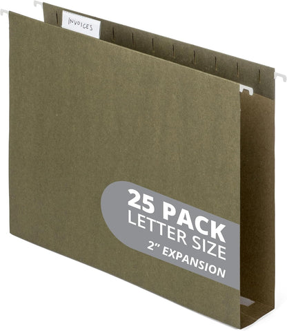 Blue Summit Supplies 25 Pack Extra Capacity Hanging File Folders Letter Size, Expandable Hanging File Folders, Heavy Duty 2 Inch Expansion, Designed for Wide, Bulky Files and Charts