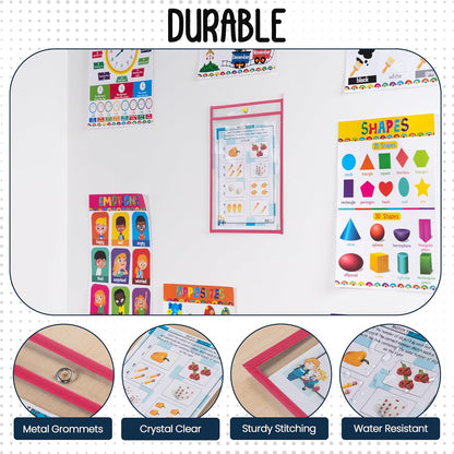 Essex Wares - 6 Pack, Assorted, Dry Erase Pocket Document Protectors, 10" Wide x 13.5" Tall- Dry Erase Clear Plastic Sleeves - Reusable & Easy Erase Plastic Invoice Holders, Water-Resistant & Durable