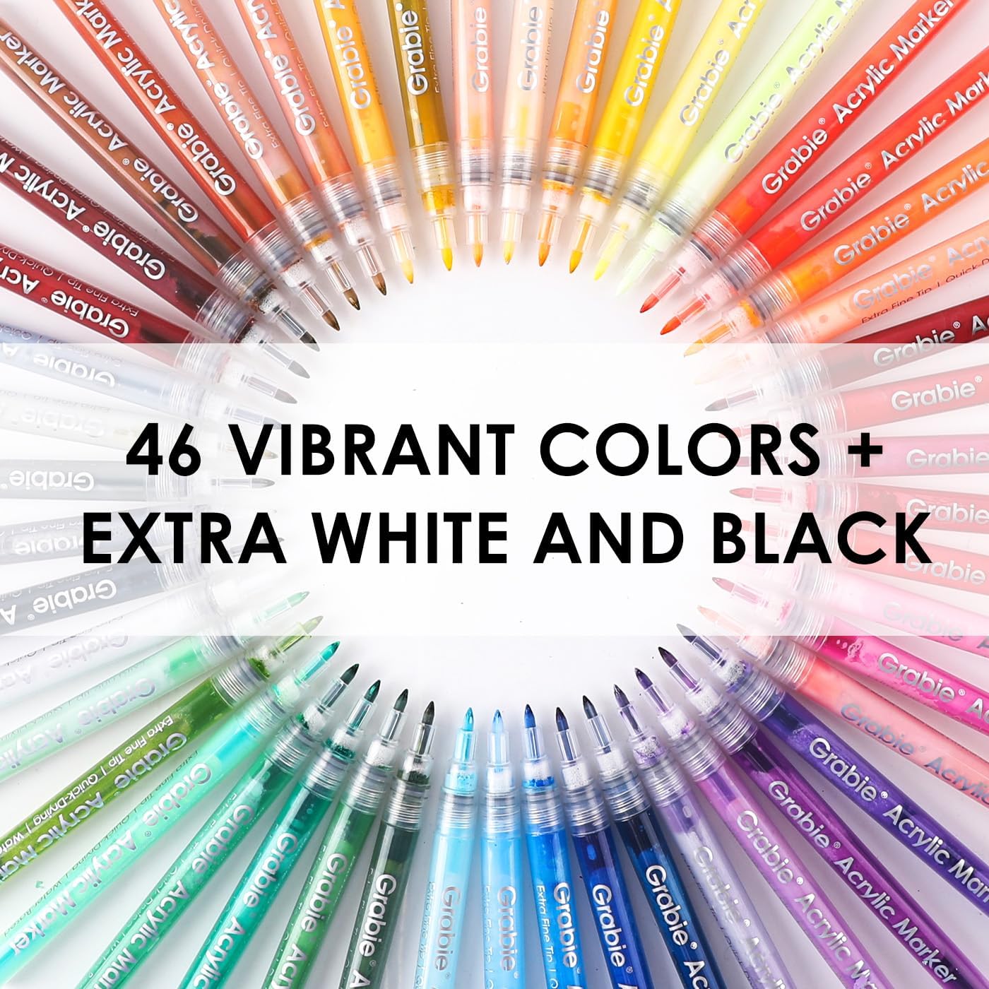 Grabie Black & White Extra Fine Tip Acrylic Paint Marker Set, 6 Pack, 0.7mm Acrylic Paint Pens for Highlights and Fine Details on Drawings, Rock Painting Glass Canvas Wood, White Highlight Markers