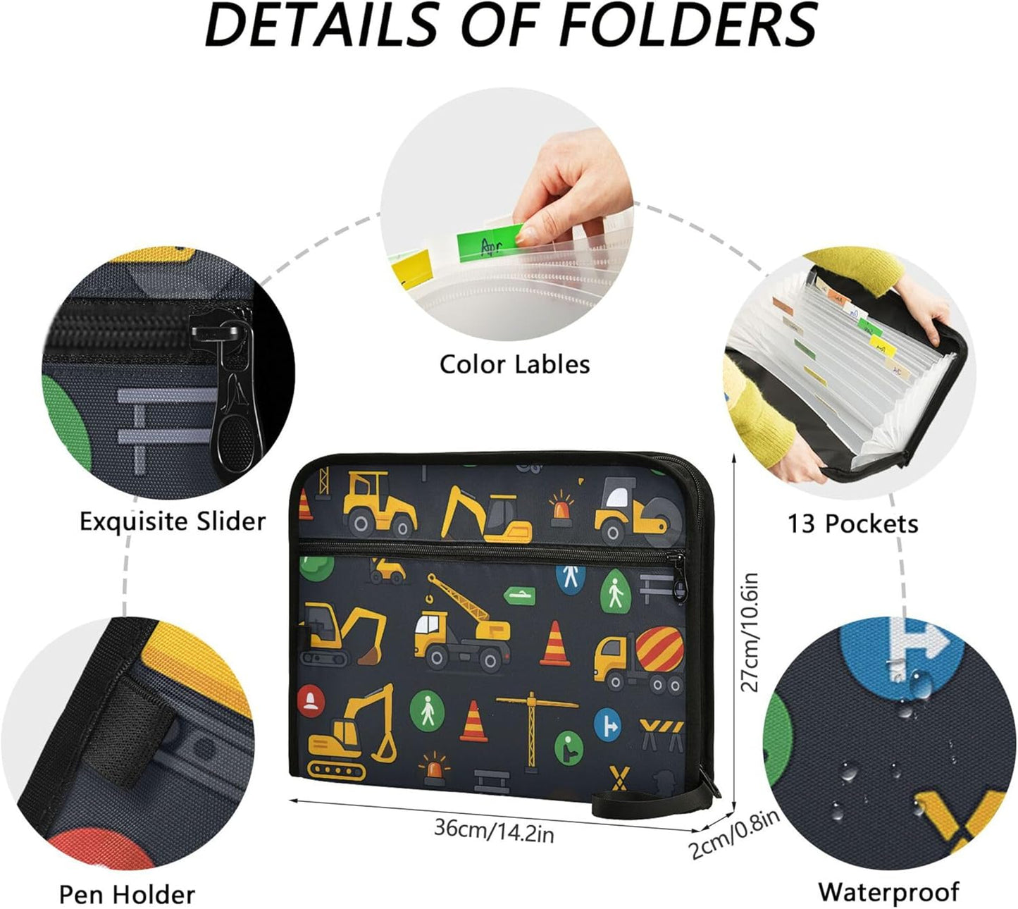 Mushroom Botanical Dragonflies Butterflies Expanding File Folder with Sticky Labels, 13 Pockets Accordion File Folder Document Organizer Expandable Zip File Folder with Zipper Closure