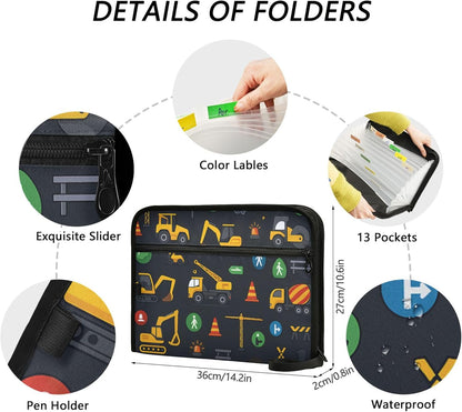 Mushroom Botanical Dragonflies Butterflies Expanding File Folder with Sticky Labels, 13 Pockets Accordion File Folder Document Organizer Expandable Zip File Folder with Zipper Closure