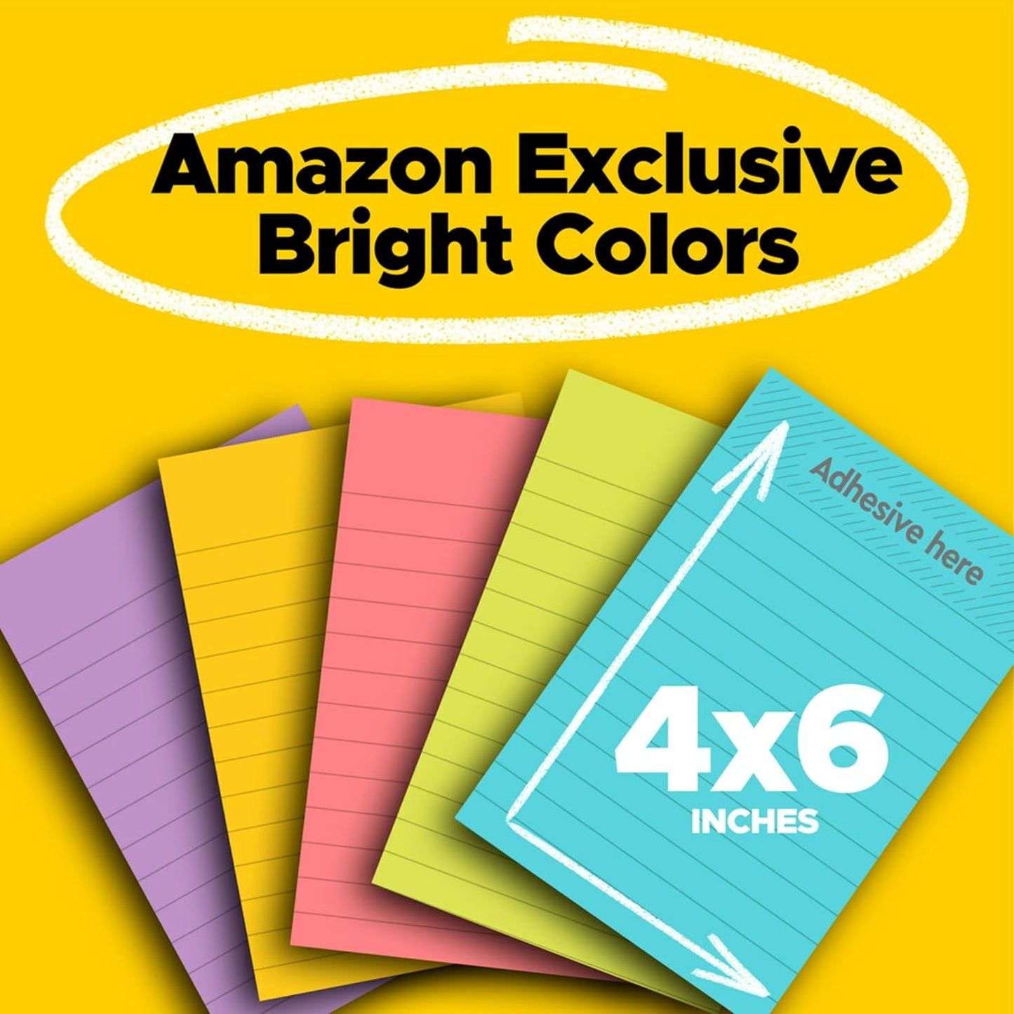 Post-it Super Sticky Lined Notes, 5 Sticky Note Pads, 4x6 in, 2X the Sticking Power, School Supplies, Office Products, Sticky Notes for Vertical Surfaces, Monitors, Walls and Windows, Bright Colors