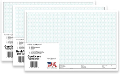 GeekNavy 8.5" x 11" Isometric Graph Paper 50 Sheets Portrait - 0.25" Grid, Non-photo Blue, High Brightness, Drafting, Engineering, Art, 3D Design (1-Pack)