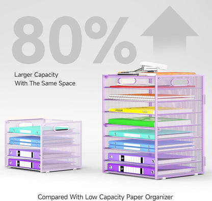 Cawukege 9 Tier Paper Organizer with Handle, Black Large Capacity Desk Organizer Mesh File Folder Letter Paper Tray Desktop Document Sorter for Classroom, School, and Office Accessories Organization
