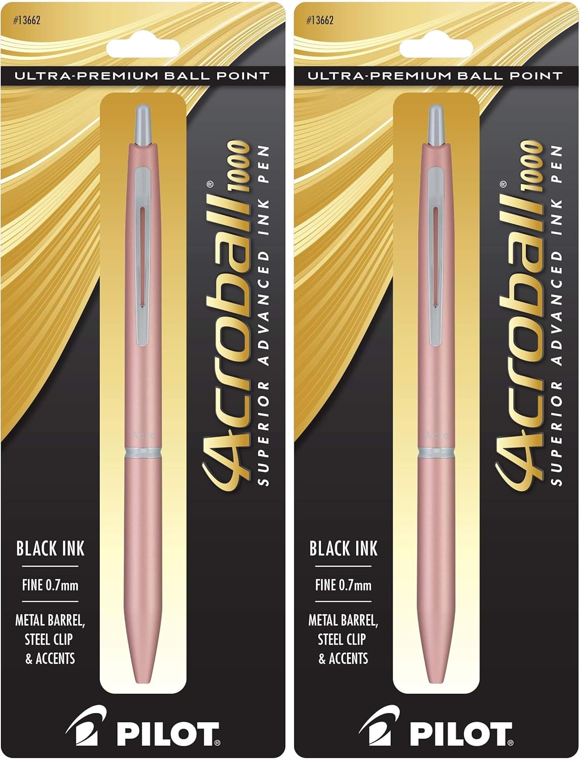 PILOT Acroball 1000 Ultra-Premium Refillable & Retractable Ball Point Pen, Gold Barrel, Fine Point, Black Ink, Single Pen (13662).