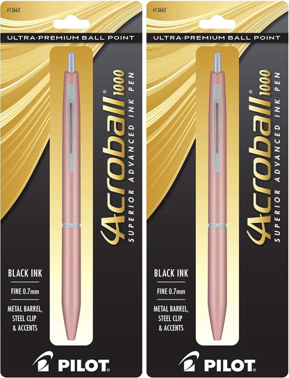 PILOT Acroball 1000 Ultra-Premium Refillable & Retractable Ball Point Pen, Gold Barrel, Fine Point, Black Ink, Single Pen (13662).
