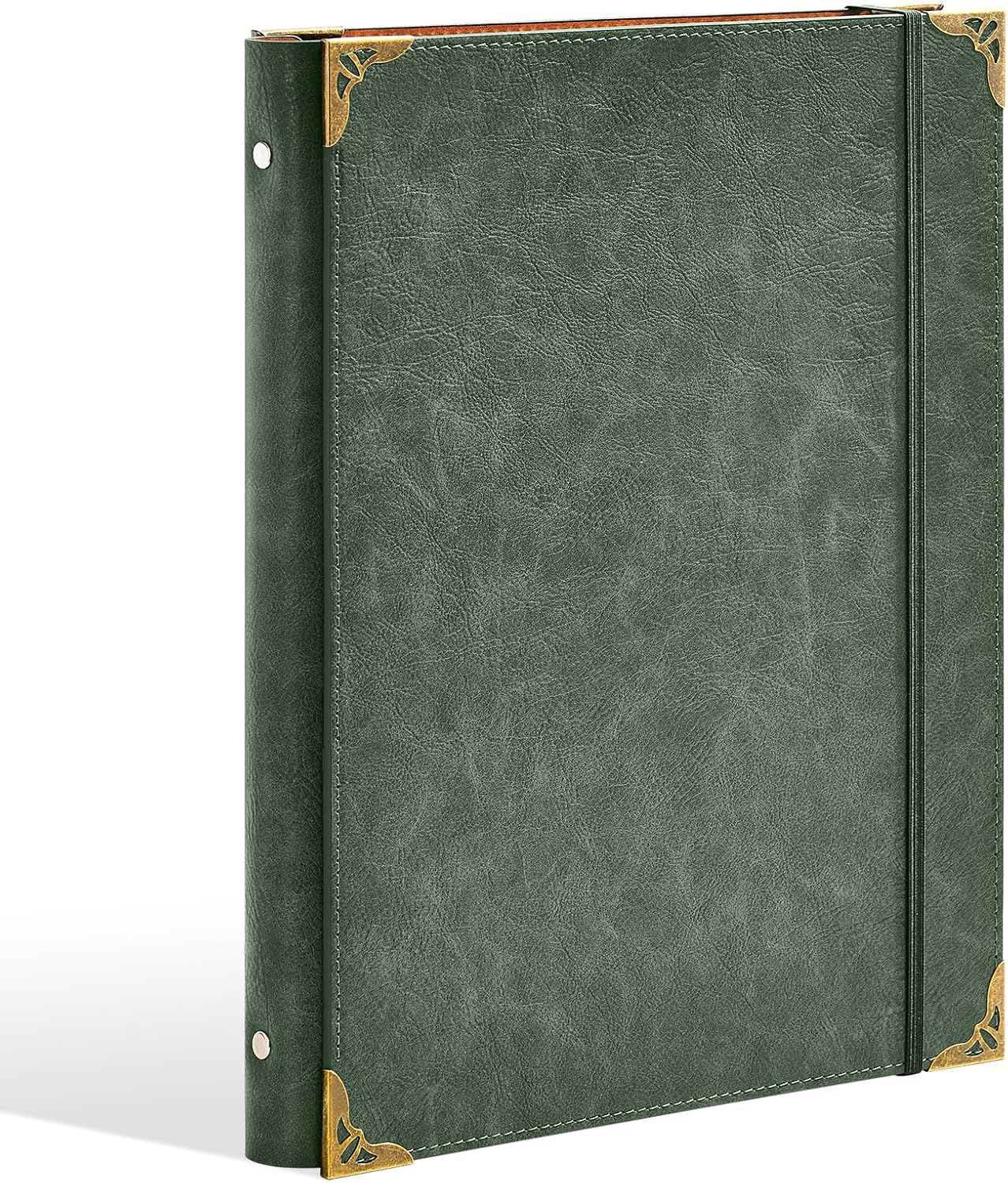 Ovesmusl Leather 3 Ring Binder 1 Inch Round Ring Binder Fits 200 Sheets 8.5"x11" Letter Size Paper, Wedding Family History Notebook Cover Loose Leaf Organizer, Brown