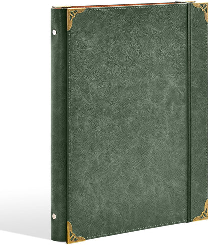 Ovesmusl Leather 3 Ring Binder 1 Inch Round Ring Binder Fits 200 Sheets 8.5"x11" Letter Size Paper, Wedding Family History Notebook Cover Loose Leaf Organizer, Brown