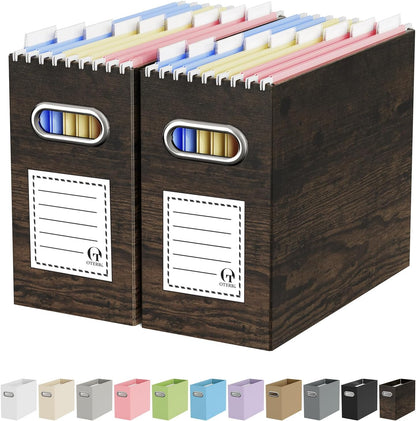 Oterri File Organizer Box, Portable Collapsible Cardboard File Folder Organizer with Handle for Letter Size Hanging Files, Document Storage Box for Home Office & Classroom (4 Packs, Black)