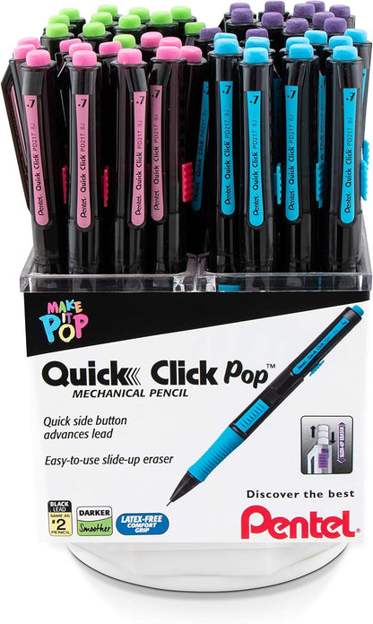 Pentel Quick Click Pop Mechanical Pencil, (0.7mm), Medium, 2 Eraser Refills, Pack of 4 (PD217ALEBP4)