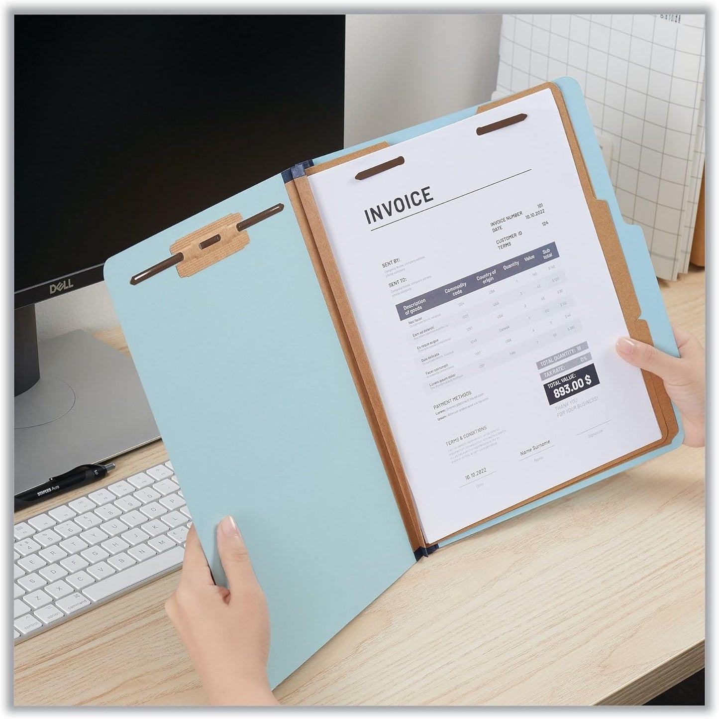 Universal Six-Section Pressboard Classification Folders, 2.5" Expansion, 2 Dividers, 6 Fasteners, Letter Size, Light Blue, 20/Box