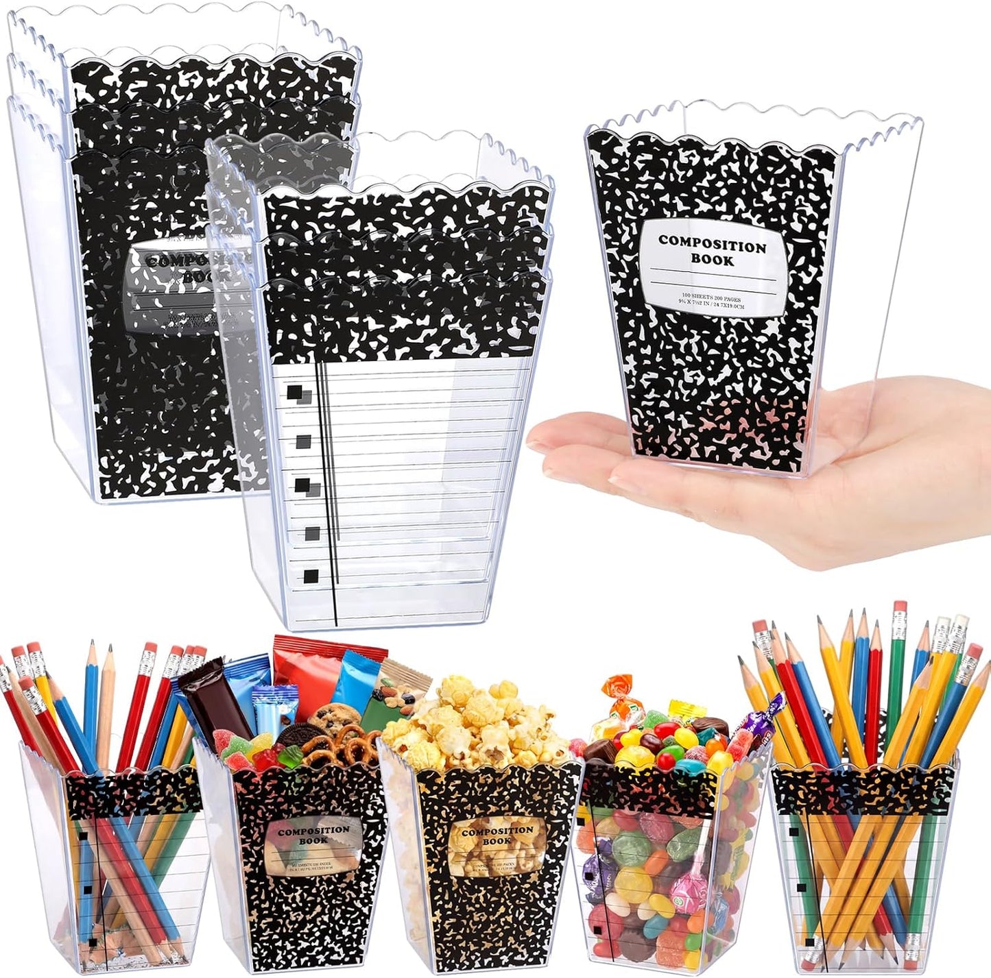 Mimorou 6 Pcs Teacher Gift Box Teacher Appreciation Gift Container Thank You Pencil Notebook Composition Book Crayon Candy Popcorn Holders for End of Year Graduation Party (Notebook)