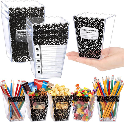 Mimorou 6 Pcs Teacher Gift Box Teacher Appreciation Gift Container Thank You Pencil Notebook Composition Book Crayon Candy Popcorn Holders for End of Year Graduation Party (Notebook)