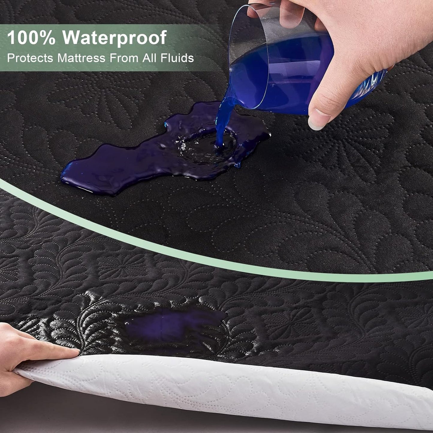Sufdari Mattress Protector,Waterproof 18" Deep Pocket Mattress Cover Fitted Sheet Style with Elastic Rubber Band,Washable and Easy Care-Black,Queen