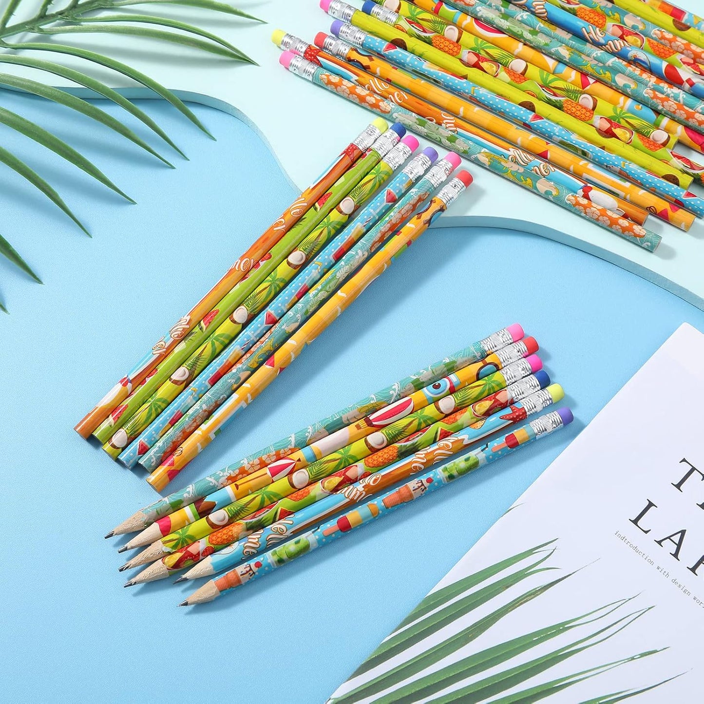 Fainne 72 Pcs Beach Themed Summer Pencils with Eraser Bulk Hawaiian Party Favors Cool Summer Novelty Fun Wooden Colorful Pencils for Class School Office Supplies Reward Party Gifts, 6 Style (Beach)
