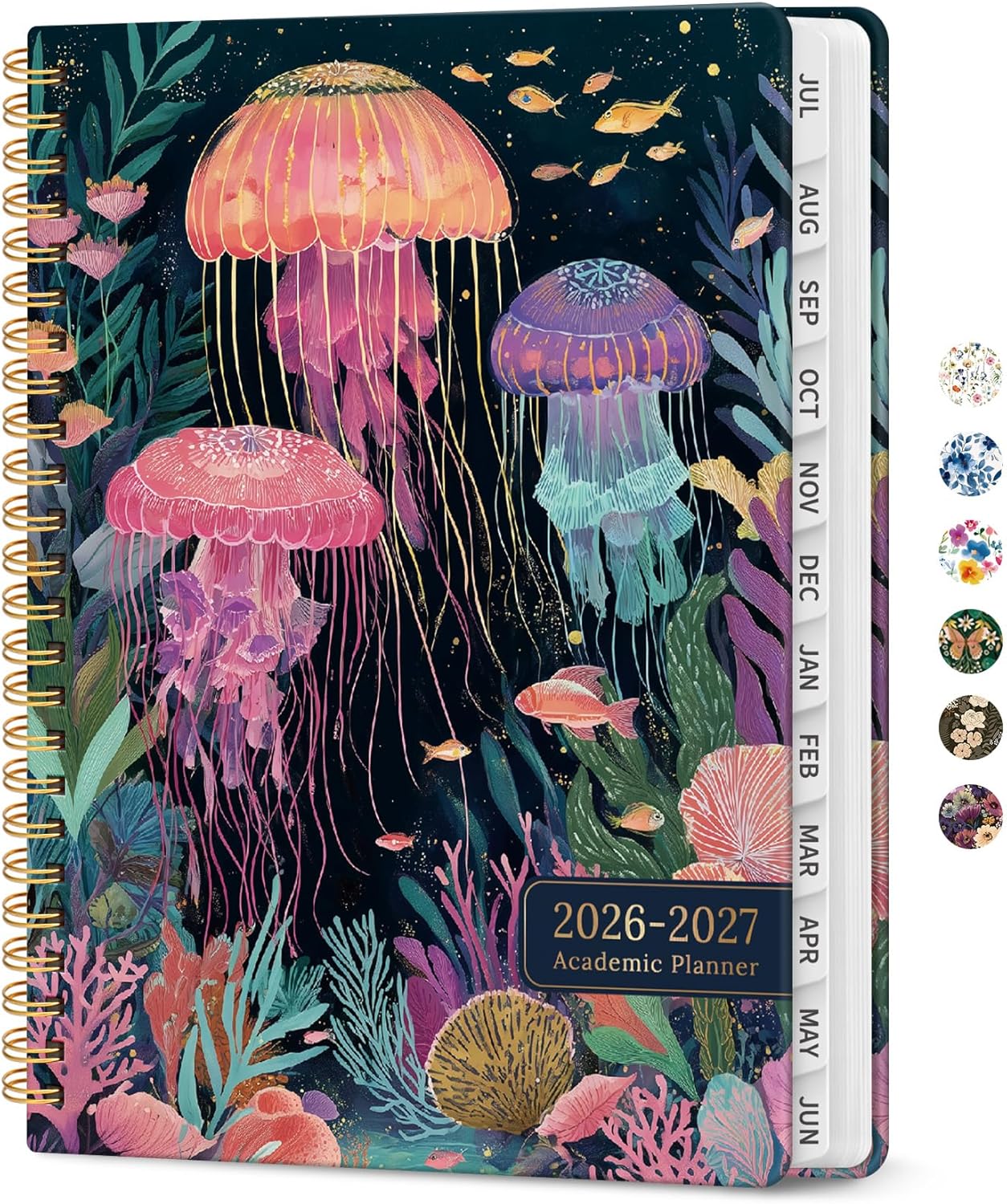 Planner 2026-2027, Academic Year Monthly and Weekly Calendar Planner, Jul 2026 - Jun 2027, Hardcover Teacher Student Planning Agenda book with Tabs, Perfect for School Office Supplies, 6.3" x 8.5" - Wildflowers