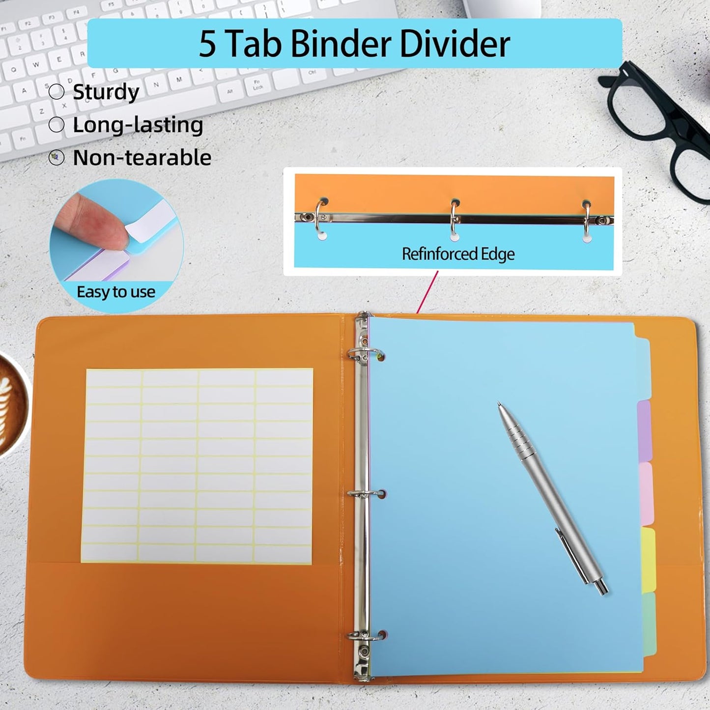 3 Ring Binder Dividers with TAB,48PCS/6 Set Plastic File Dividers,8 Tab 3 Hole Punch Dividers,Pastel Color,Letter Size,6 Sets