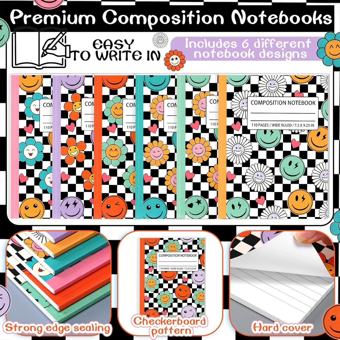 Fullhawl 6 Pcs Bow Composition Notebooks, Preppy Coquette Notebook College Ruled Journal, 110 Page, Cute Back to School Gift for Teacher, Student, First Day of Schooll(Pink,9-3/4 x 7-1/2")