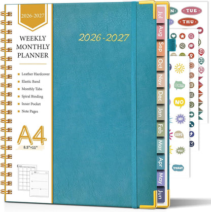 2026 Planner, Weekly and Monthly Calendar Planner from January 2026 - December 2026, 8.5" x 11" Hardcover Leather Hourly Appointment Book with Tabs, Spiral Daily Planners for School Work Home, Green