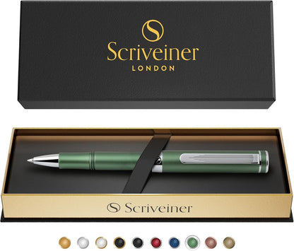 Scriveiner Black Rollerball EDC Luxury Pen, Stunning Pocket Pen with Chrome Finish, Cool Writing, Best Gift for Men & Women, German Schmidt Refill, Nice Present, Fancy Office Designer Set