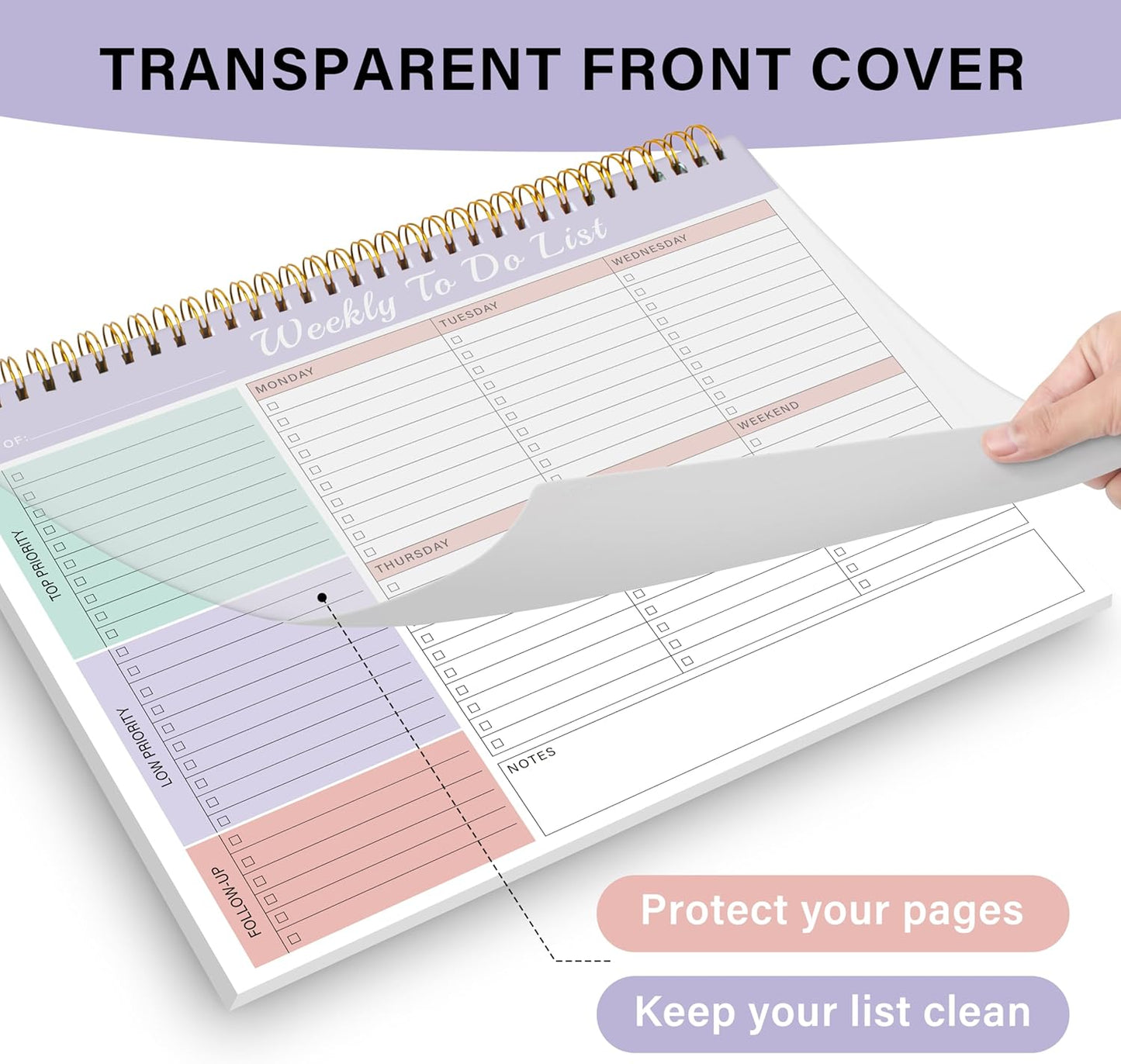 Weekly To Do List Notepad with 52 Undated Sheets（8.5"×11"）- Weekly Desk Planner Pad with Spiral Binding for Women & Man, Office, School and Home Personal Organizer