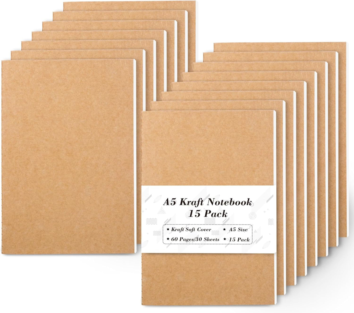 feela 90 Pack Kraft Notebooks Bulk, Lined Travel Journals Note Pad Notebooks for Men Women Girls Students, Making Plans Writing Memos Office School Supplies, A5, 60 Pages, 8.3” X 5.5”