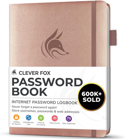 Clever Fox Password Book with alphabetical tabs. Internet Address Organizer Logbook. Small Pocket Password Keeper for Website Logins (Orange)