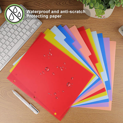 HABGP 12 Tab Dividers for 3 Ring Binder, 12 Pcs Multicolor 3 Ring Binder Dividers with Tabs, Page Folder Dividers, Plastic Tabbed File Dividers with Tabs, Three Ring Binder Index Dividers, 1 Set