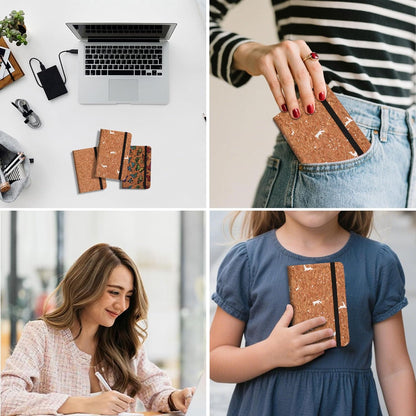 BOBO RABBIT 3 Pack Pocket Journal Notebooks Small Mini Notebook for Note Taking Little Compact A6 Size Hardcover Cork Notepads for School Office Traveler Diary, 3.7"x5.7", Total 600 Pages