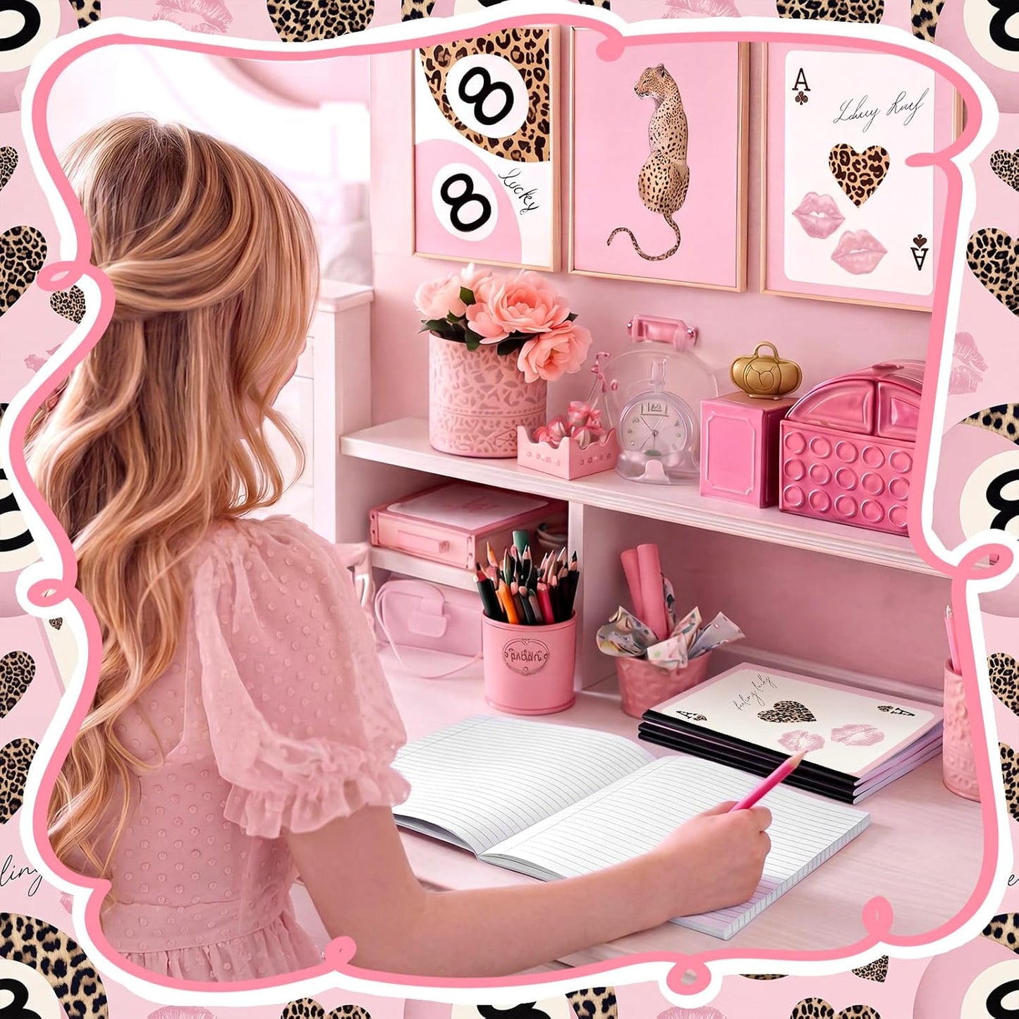 Resurhang 3 Pack Preppy Pink Cheetah Composition Notebooks 140 Pages of Cheetah Trendy Y2k College Ruled Composition Notebook 7-1/2" x 9-3/4" 80gsm Paper with Sturdy Cover Stock Leopard Print