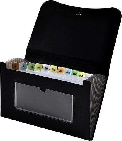 Lion 13-Pocket Small Ex panding File, 5-3/4 x 8-1/2 Inches, Black, 1 File (94300-BK)