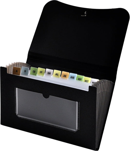 Lion 13-Pocket Small Ex panding File, 5-3/4 x 8-1/2 Inches, Black, 1 File (94300-BK)
