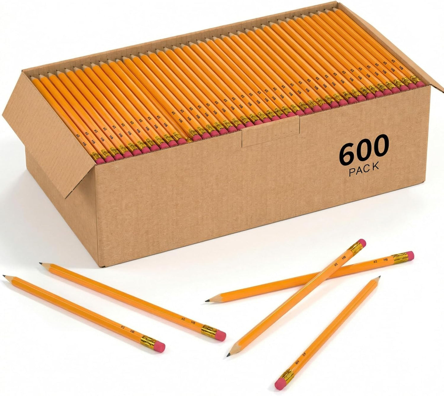 Wood-Cased #2 HB Pencils, 200 Pack Sharpened Yellow Pencils with Erasers, Bulk Pack Graphite Pencils for School and Teacher Supplies, Writing, Drawing and Sketching (200)