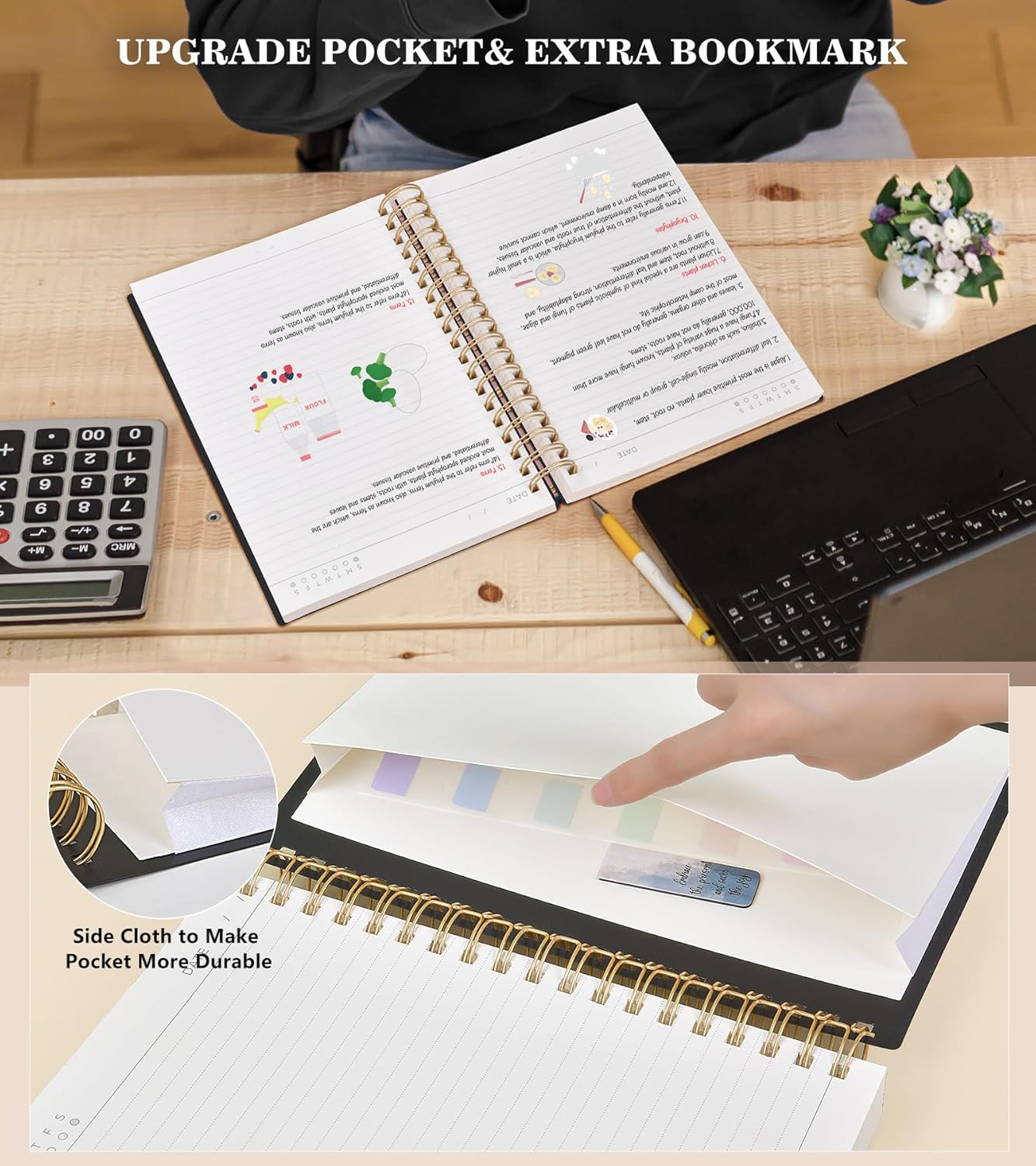 MUAHLIUB Spiral Notebook Journal College Ruled, 360 Pages Lined Thick Journals for Women Men, B5 Big Notebooks with 100GSM Paper, Spiral Bound Journaling for Writing Work School Black 7.6"×10"