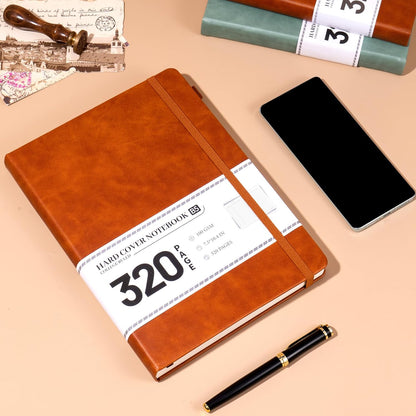 CAGIE Bullet Dotted Journal Notebook 320 Pages 100 GSM Paper Hardcover A5 Dot Grid Notebook Leather Journals for Writing Women Men Work Journaling, Green