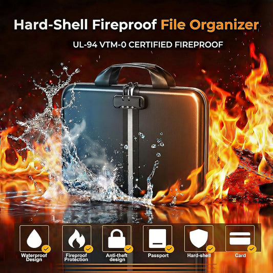 Fireproof Document Organizer with Lock, Hard-Shell Fireproof File Box with 13-Pocket Accordion Folder for Laptop & Important Documents, Lightweight Safe Storage for Home, Office & Travel (Small Size)