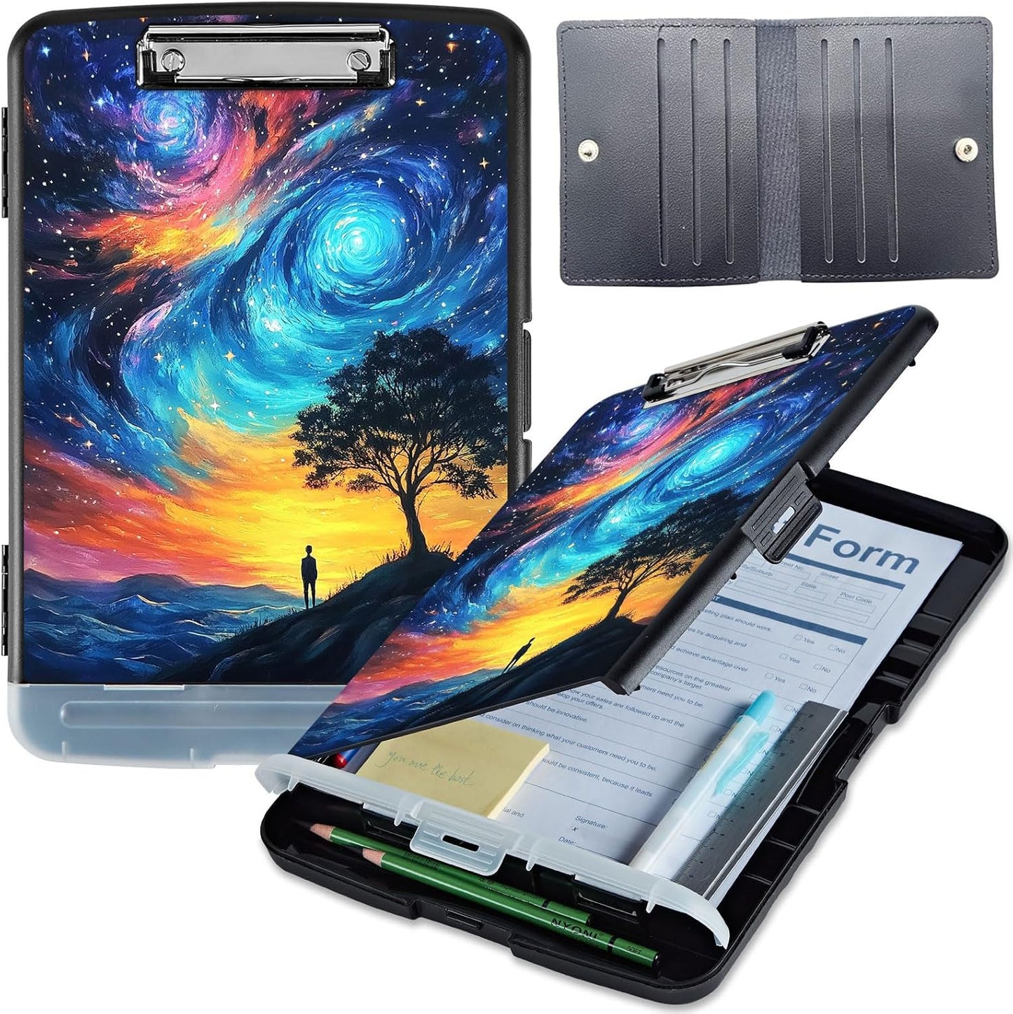 Clipboard with Storage, Heavy-Duty Side-Opening Folder with Pen Holder, Durable Plastic Nursing Clipboard for Nurses, Teachers, and Sales, Cow Prints 02
