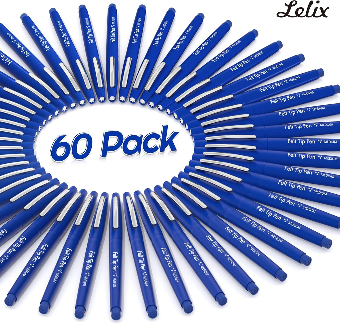 Lelix Felt Tip Pens, 15 Black Pack, 0.7mm Medium Point, Felt Tip Markers Pens for Journaling, Writing, Note Taking, Planner, Perfect for School Office and Art Supplies