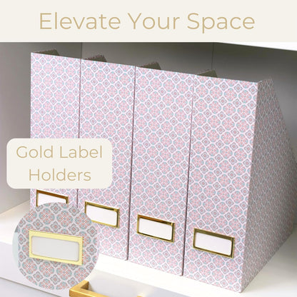 BLU MONACO | Cardboard Magazine File Holder Set of 4 | Vertical Magazine File Holder for Desk and Shelves | Standing File Holder for Classroom School Paper Storage