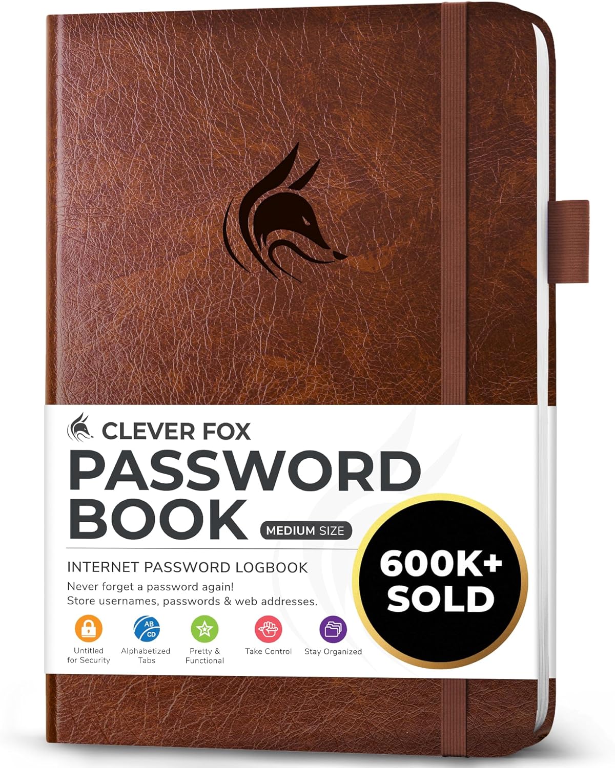 Clever Fox Password Book with alphabetical tabs. Internet Address Organizer Logbook. Small Pocket Password Keeper for Website Logins (Orange)