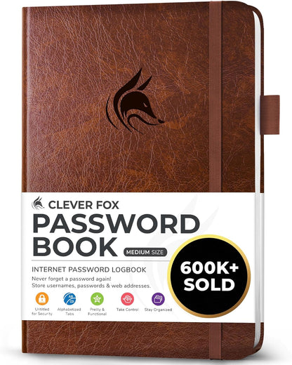 Clever Fox Password Book with alphabetical tabs. Internet Address Organizer Logbook. Small Pocket Password Keeper for Website Logins (Orange)